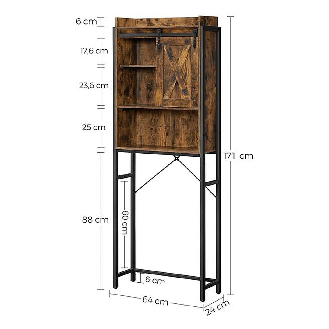VASAGLE Badezimmerregal mit Schrank 64 x 24 x 171 cm, Schwarz/Braun