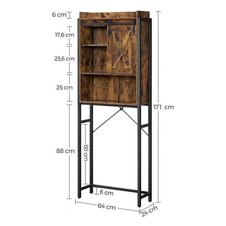 VASAGLE Badezimmerregal mit Schrank 64 x 24 x 171 cm, Schwarz/Braun