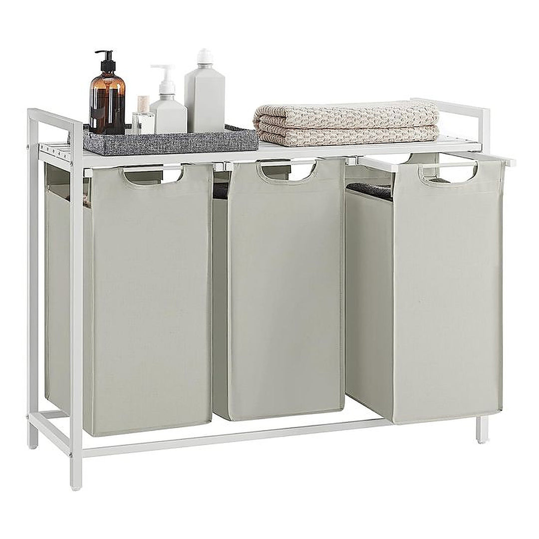 VASAGLE Wäschekorb mit Ablage 3 x 38 l, Weiss