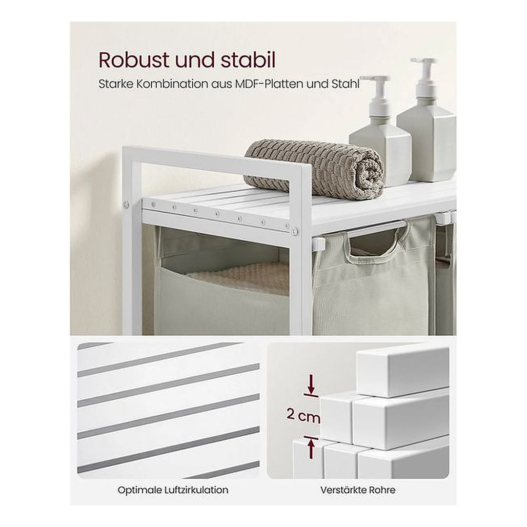 VASAGLE Wäschekorb mit Ablage 3 x 38 l, Weiss