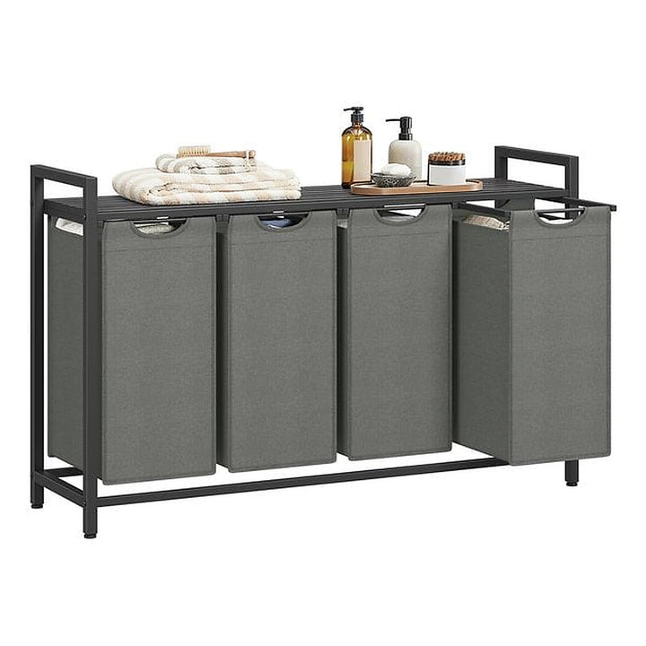 VASAGLE Wäschekorb mit Ablage 4 x 40 l, Grau/Schwarz
