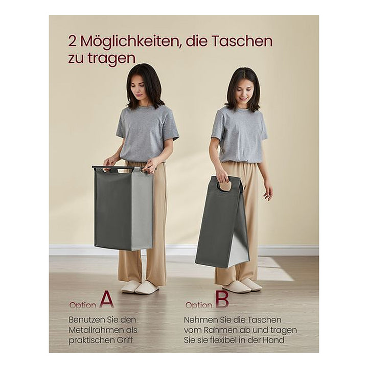 VASAGLE Wäschekorb mit Ablage 4 x 40 l, Grau/Schwarz