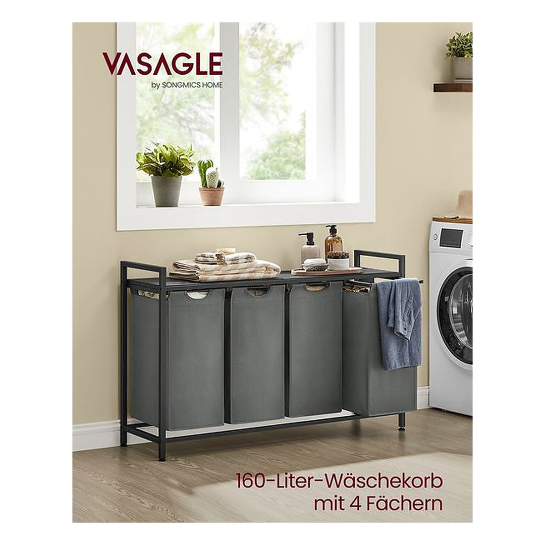 VASAGLE Wäschekorb mit Ablage 4 x 40 l, Grau/Schwarz