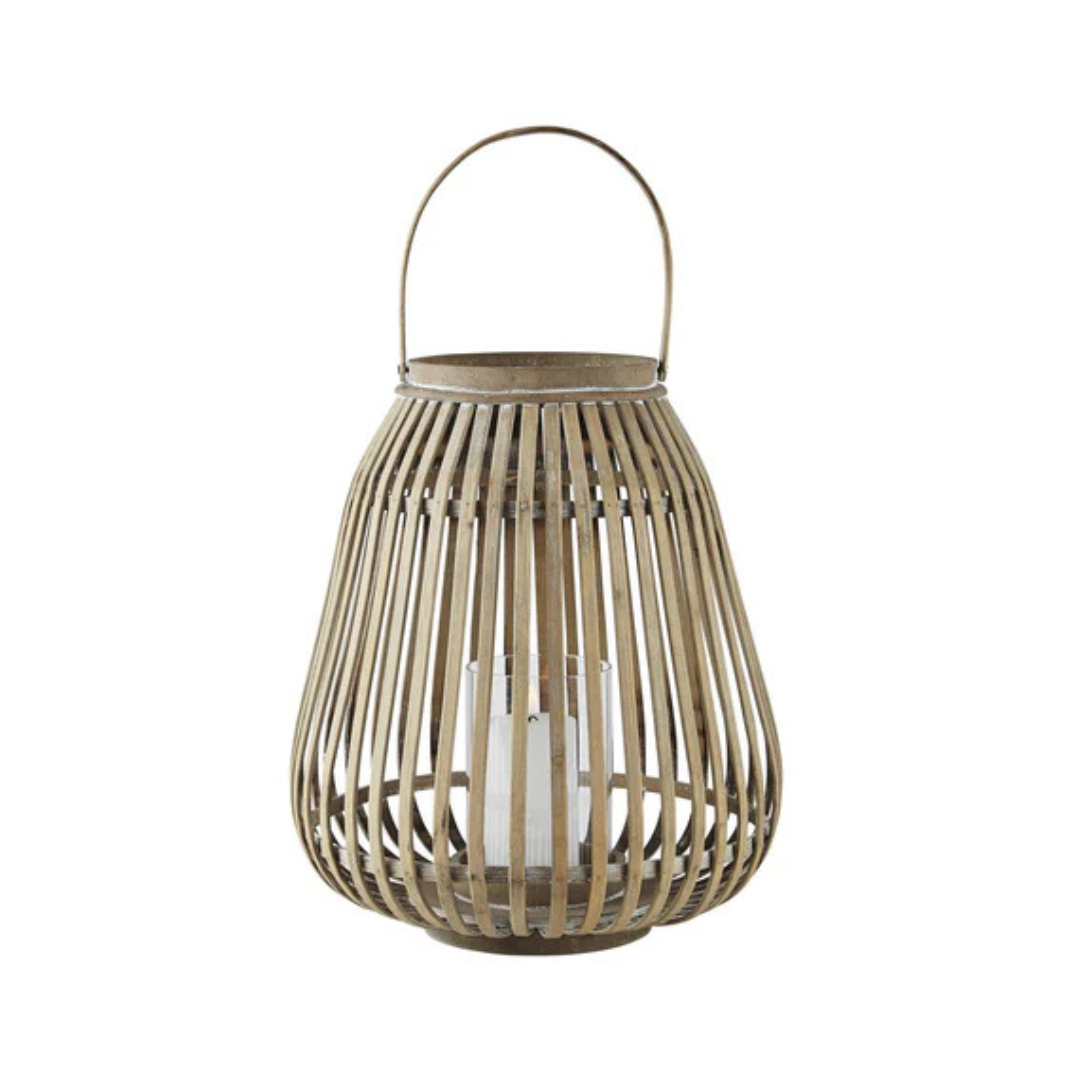 Villa Collection Laterne aus Bambus mit Kerzenglas und Metallbügel, 29 x 35 cm