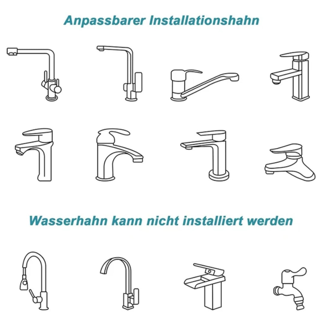 Drehbarer Wasserhahn-Aufsatz im Badezimmer, erleichtert das Händewaschen und Reinigen durch flexible Ausrichtung des Wasserstrahls