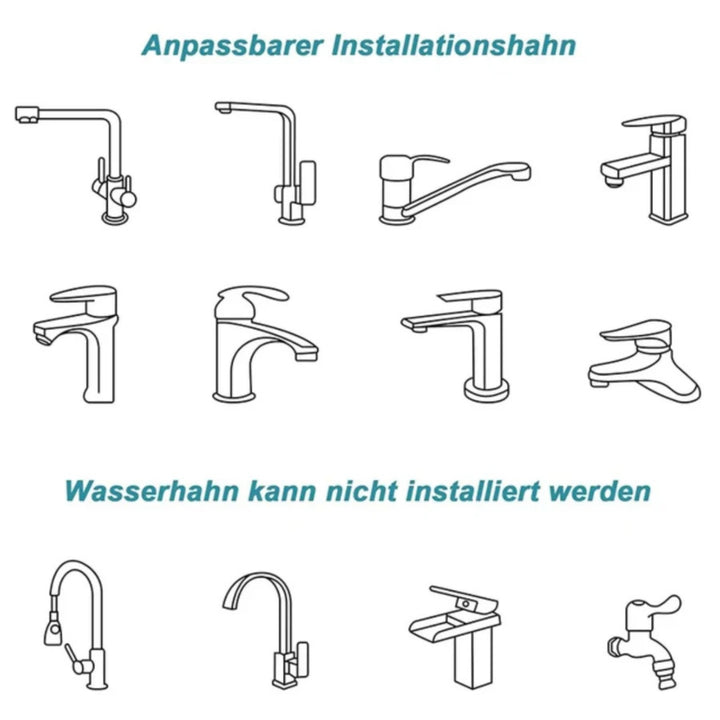 Übersicht kompatibler und nicht kompatibler Wasserhähne für drehbaren Wasserhahn-Aufsatz