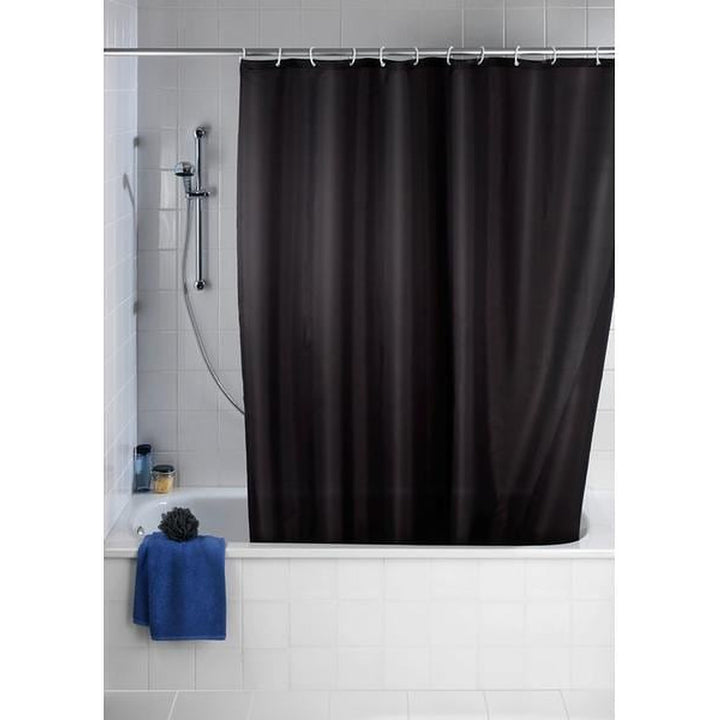 Wenko Duschvorhang Anti-Schimmel 180 x 200 cm, Schwarz, an der Badewanne