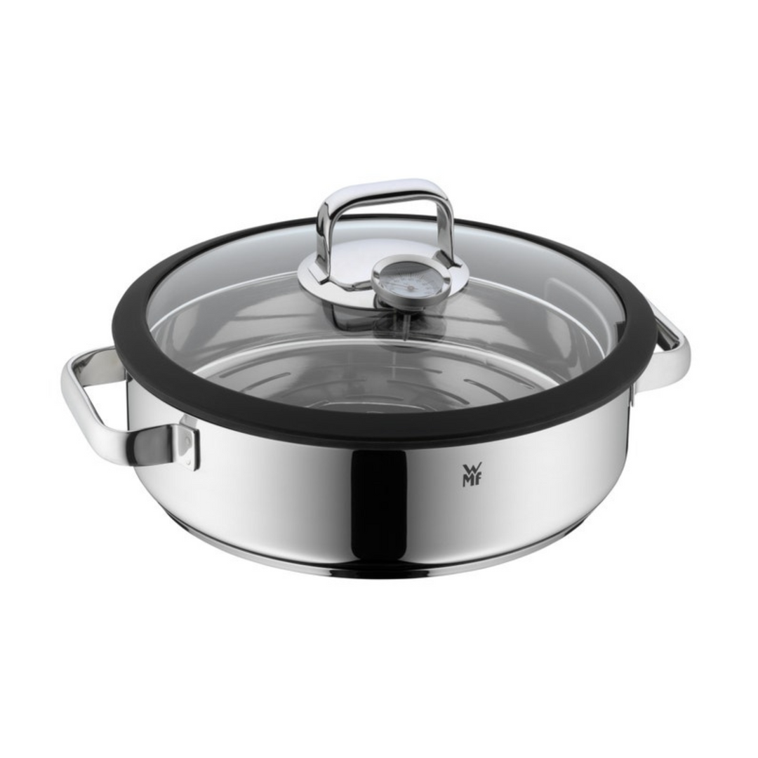WMF Dampfgarer Vitalis 28 cm aus Edelstahl mit Glasdeckel und integriertem Thermometer für schonendes Dampfgaren