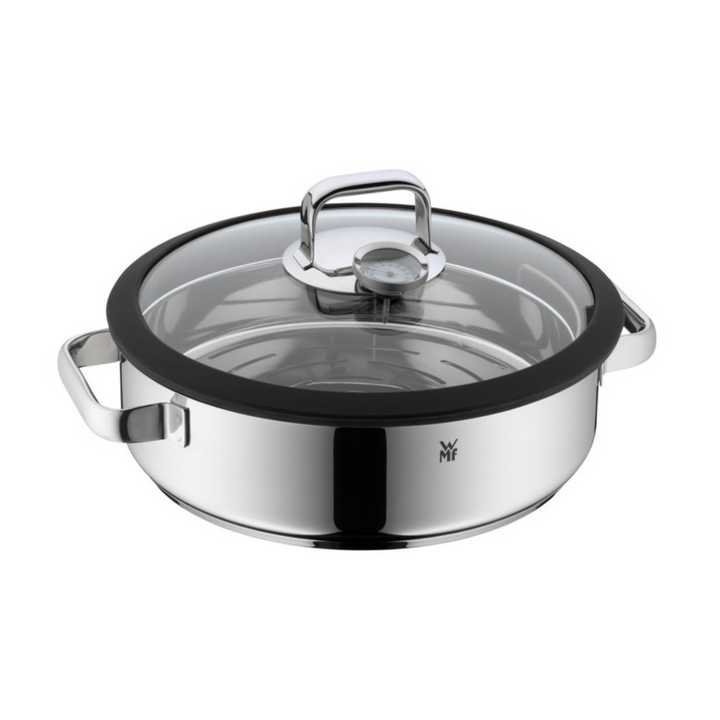 WMF Dampfgarer Vitalis 28 cm aus Edelstahl mit Glasdeckel und integriertem Thermometer für schonendes Dampfgaren
