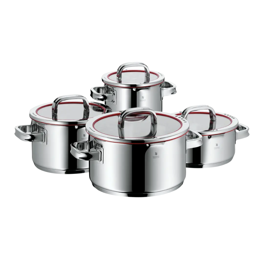 Batterie de casseroles WMF Function 4, quatre casseroles avec couvercles en verre
