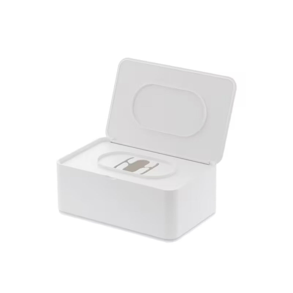 Yamazaki Feuchttücherbox Smart in Weiss mit offenem Deckel, Blick auf die Tücheröffnung