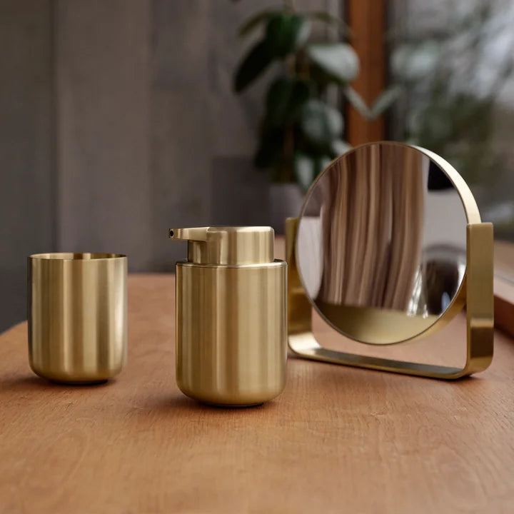 Zone Denmark Seifenspender Ume 250 ml, Gold, mit Becher und Kosmetikspiegel