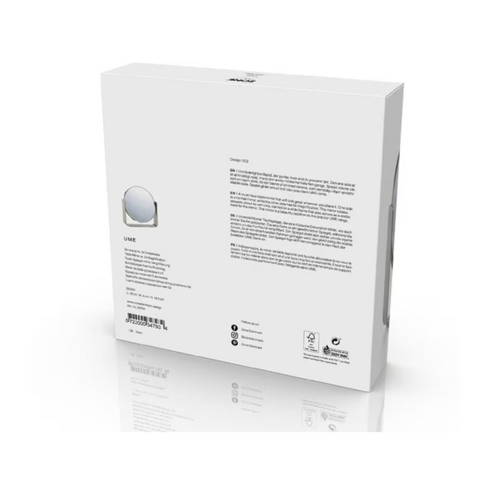 Zone Denmark Ume Tischspiegel Edelstahl Verpackung Rückseite mit Produktinformationen